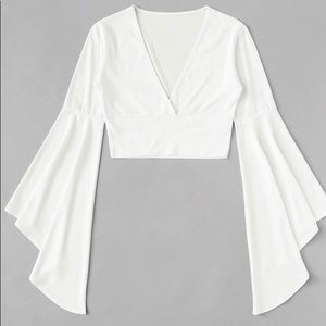 White Bell Sleeve Cropped Top Dressy Casual